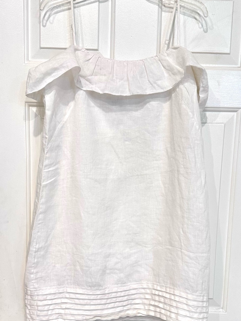 LOFT Ann Taylor White Linen Ruffle Dress Size 14 | Cottagecore Coastal Summer